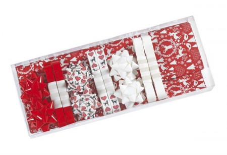 SCATOLA CARTA REGALO NATALE 3FG 70X100 6 STELLE ADESIVE E 6 MATASSINE NASTRO FANTASIA