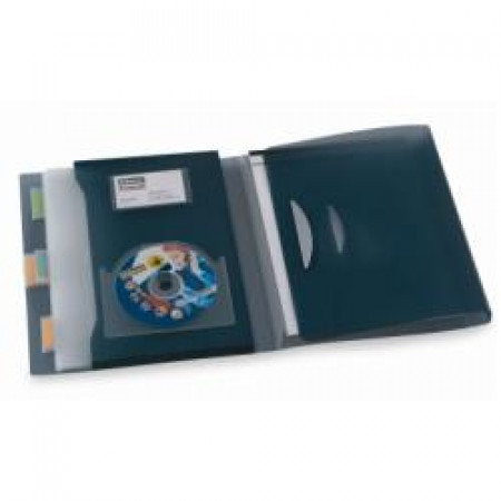 Cartella Congressi trasparente grigio fumè ppl 0 7mm blocco 25 fogli portapenne tasca portacd e porta bv  4 scomparti per fascicoli