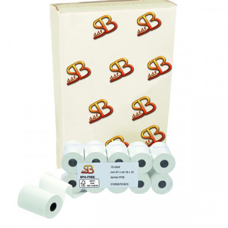 POS TIPO CARTA   TERMICA GR 55 QTÀ PER CONFEZIONE  10 ROTOLI   FORO   ANIMA  12 MM   DIAMETRO  40 MM  LARGHEZZA   57 MM LUNGHEZZA  20.000 MM