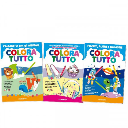 COLORA TUTTO LINEA 5 FORMATO A4 24 PAGINE 120 GR CONFEZIONE DA 6      SOGGETTI ASSORTITA (L ALFABETO CON GLI ANIMALI/UN MONDO DA FAVOLA....)