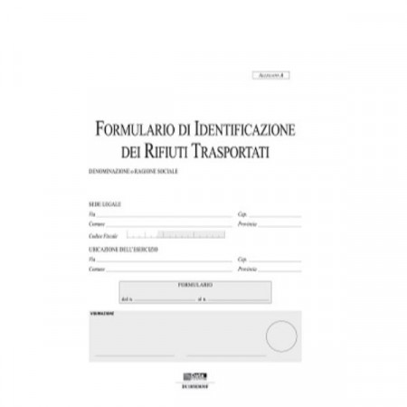 FORMULARIO DI IDENTIFICAZIONE RIFIUTI TRASPORTATI  SNAP OUT A 4 COPIE AUTORICALCANTI (NO COPERTINA COPIE SNAP)