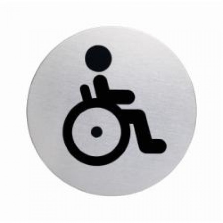 PITTOGRAMMA CIRCOLARE 83 MM  CON SIMBOLO PER TOILETTE  DIVERSAMENTE ABILI   IN ACCIAIO INOSSIDABILE LUCIDO