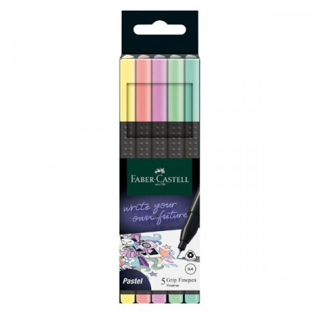 Astuccio in cartone con 5 Grip Finepen Pastel (giallo  rosa  viola  turchese  blu)