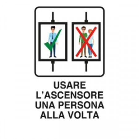 ALLUMINIO BIANCO CM 30X20 - CARTELLO USARE L ASCENSORE UNA PERSONA    ALLA VOLTA
