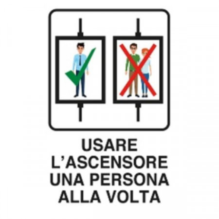 ALLUMINIO BIANCO CM 50X35 - CARTELLO USARE L ASCENSORE UNA PERSONA    ALLA VOLTA