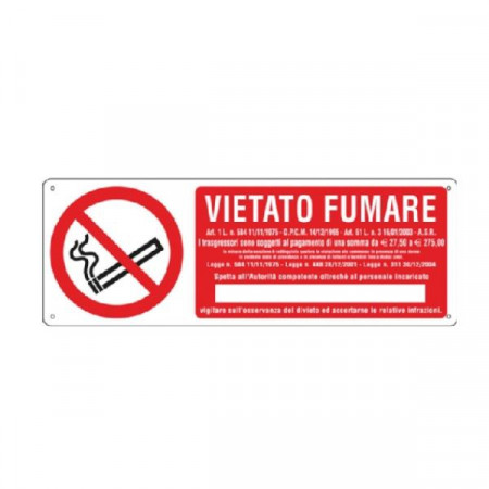 SEGNALE ALLUMINIO 350X125MM VIETATO FUMARE CON DECRETO