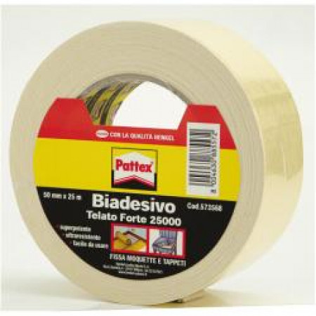 NASTRO BIADESIVO TELATO FORTE 25000 F.TO 50mmx25m SUPPORTO            IN GARZA DI COTONE E ADESIVO ACCOPPIATO A CARTA BISILICONATA