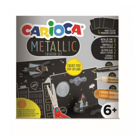 METALLIC POP UP CREATOR  (4fg cart nero gr.400+8 pennarelli metal p fine+2temperelli oro argento+2 colle glitter 1oro 1 argento+ forbice)