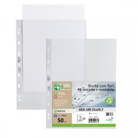 CF50 BUSTE FORATURA UNIVERSALE IN PP RICICLATO E RICICLABILE CON      FORATURA UNIVERSALE RINFORZAT