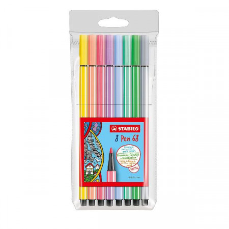 STABILO Pen 68 astuccio in plastica da 8 colori pastel ass.