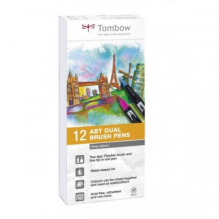 12PZ PENNA PENNELLO DUAL BRUSH - collezione grigi