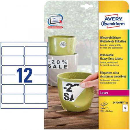 ETICHETTE EXTRA RESISTENTI IN POLIESTERE  RIMOVIBILI  - STAMPANTI     LASER - 99 1 X 42 3 MM  20FF