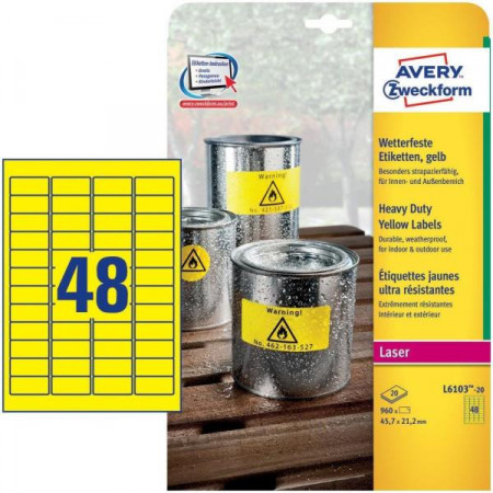 Etichette gialle in poliestere -  stampanti Laser - dim 45 7 x 21 2 - 20ff