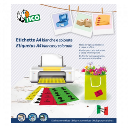 Kit Etichette adesive bianche e fluorescenti  l ufficio 10fogli  mix 10 formati
