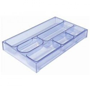 Tray portaoggetti -  - azzurro trasparente 257x156x34 mm  formato compatto e di poco ingombro (conf. 10)