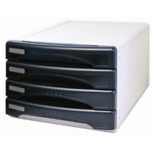 Cassettiera Olvia nero opaco -- 310x400x225 mm  con forma ergonomica con 4 cassetti piccoli e frontalino chiuso