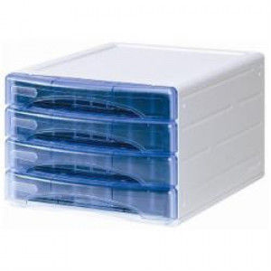 Cassettiera Olivia azzurro trasparente -  - 4 cassetti piccoli  frontalino chiuso- 310x400x225 mm