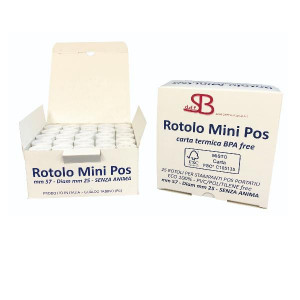 CF25 MINI POS CARTA TERMICA NEUTRA- BPA FREE - FSC                    ALTEZZA MM 57 - DIAMETRO ESTERNO MM 25 - SENZA ANIMA INTERNA