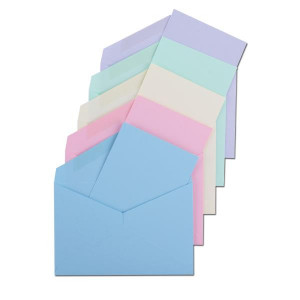 CONFEZIONE 100 BUSTE CON BIGLIETTO MIX 5 COLORI PASTELLO              FORMATO 4 (75 X 112 MM) - GRAMMI 100/225