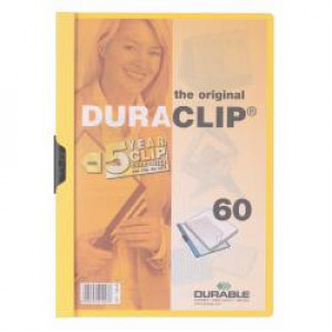 Cartellina Duraclip dorso 6 mm  PVC  capacità 60 fogli A4  clip in acciaio con garanzia 5 anni  col giallo (conf.25)