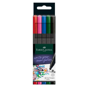 Astuccio in cartone con 5 Grip Finepen Basic (rosso  rosa  blu verde  nero)