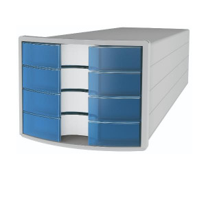 CASSETTIERA IMPULS CON 4 CASSETTI CHIUSI  GRIGIO/TRASPARENTE-BLU