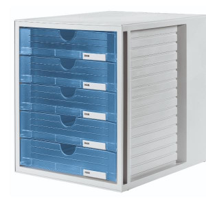CASSETTIERA SYSTEMBOX  CON 5 CASSETTI CHIUSI  TRASLUCENTE-BLU