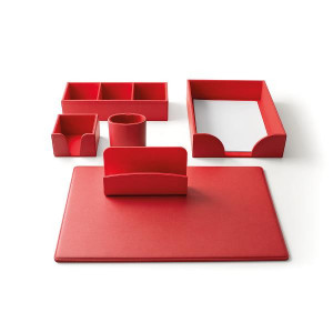 SERVIZIO DA SCRIVANIA BOX 6 PZ SOTTOMANO + SET ACCESSORI ROSSO