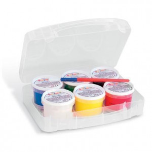 CONF6  vasetti  6 colori  tempera a dita  100g in valigetta multiuso