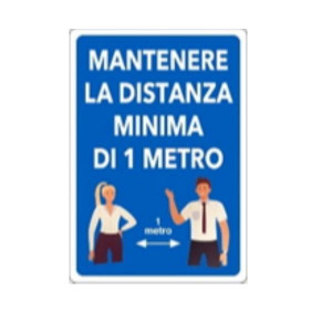 CARTELLO MANTENERE LA DISTANZA MINIMA DI 1 METRO  50X35 ALLUMINIO BIANCO