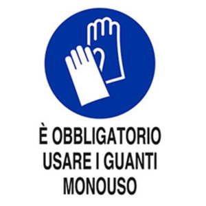 CARTELLO E  OBBLIGATORIO USARE I GUANTI MONOUSO  50X35 ALLUMINIO BIANCO