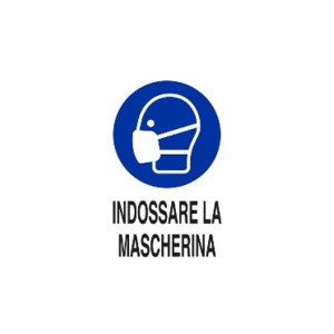 CARTELLO INDOSSARE LA MASCHERINA  50X35 ALLUMINIO BIANCO