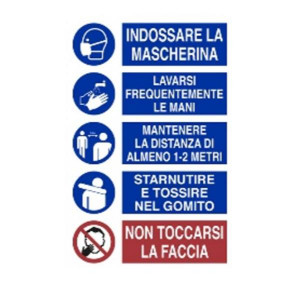 CARTELLO INDOSSARE LA MASCHERINA - LAVARSI FREQUENTEMENTE ETC 30X20 ADESIVO BIANCO