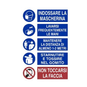 CARTELLO POLIONDA INDOSSARE LA MASCHERINA - LAVARSI FREQUENTEMENTE ETC 80X60