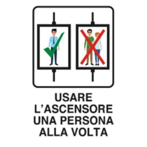 ALLUMINIO BIANCO CM 50X35 - CARTELLO USARE L ASCENSORE UNA PERSONA    ALLA VOLTA