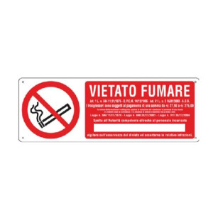SEGNALE ALLUMINIO 350X125MM VIETATO FUMARE CON DECRETO