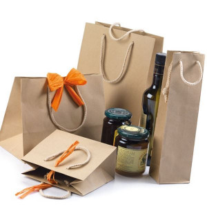 BUSTE SHOPPER CARTA KRAFT/AVANA 36X41+12 ECOLUSSO MANICO CORDINO      GR.160