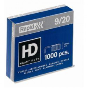Punti  9 -- 20 mm zincati 1M  140-170 Fogli  usati per cucitrici  HD alti spessori (conf.1000)