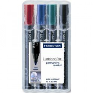 Marcatori Lumocolor Permanent 4 colori assortiti  punta tonda c.a. 2 mm dry safe inchistro subito asciutto