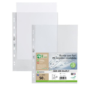 CF50 BUSTE FORATURA UNIVERSALE IN PP RICICLATO E RICICLABILE CON      FORATURA UNIVERSALE RINFORZAT