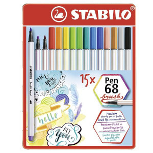 STABILO Pen 68 brush scatola in metallo da 15 colori ass.