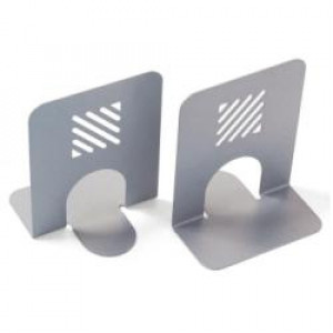 Coppia di Reggilibri in metallo verniciato grigio - - 13x12x16 cm (conf.2)