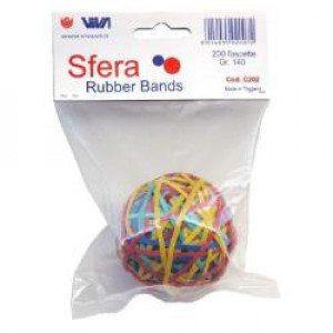 SFERA RUBBER BANDS  PESO 140 GR. - CIRCA 200 ELASTICI A FETTUCCIA     ELASTICI ASSORTITI NEI COLORI  CONFEZIONE BLISTER SINGOLA SFERA