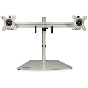 Supporto per due monitor - Orizzontale - Argento con Base a basso Profilo in Aluminio e Acciaio per Monitor fino a 24