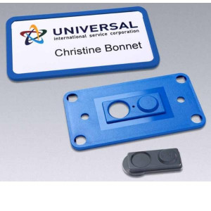 10 Office badge blu con calamita extra forte   37 x 75 mm