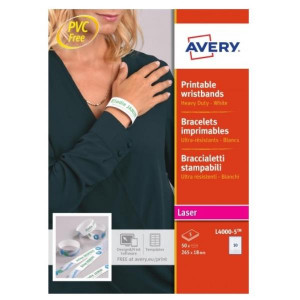 BRACCIALETTI IDENTIFICATIVI STAMPABILI  RESISTENTI ALL ACQUA E ALLO   SPORCO-BIANCHI,STAMPANTI LASER/LASER A COLORI-265X18 - CONFEZIONE 5FF
