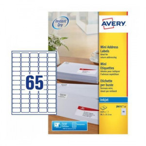 ETICHETTE PER MINI INDIRIZZI 38 1X21 2 - ETICHETTE X FOGLIO N 65  (25FF.) INKJET  (CONF.DA 1625 ETICHETTE)