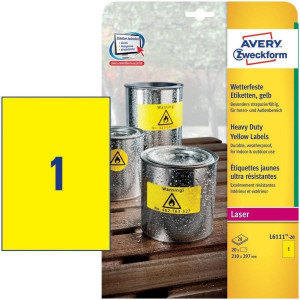 Etichette gialle in poliestere - stampanti Laser - dim 210 x 297 -  20ff