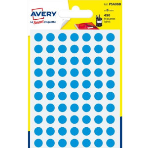 ETICHETTE ROTONDE IN BLISTER - AZZURRE - DIAM 8 MM - 8 X 10  -        SCRIVIBILI A MANO -  6 FF