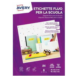 MIX ETIC.FLUO RIMOV.STAMP.LASER/INK - 6FF - 31 ETICHETTE PER FOGLIO